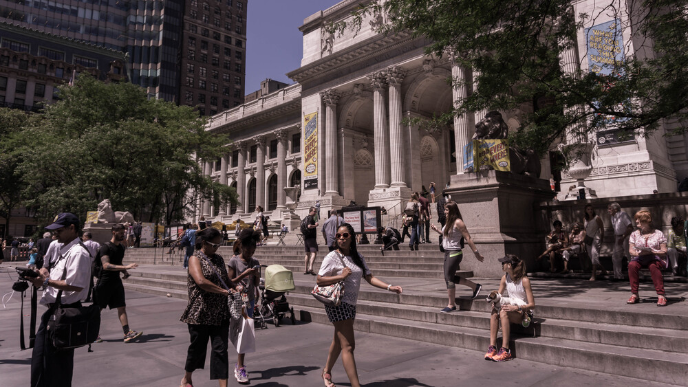 Front steps of the New York Public Library, midtown Manhattan